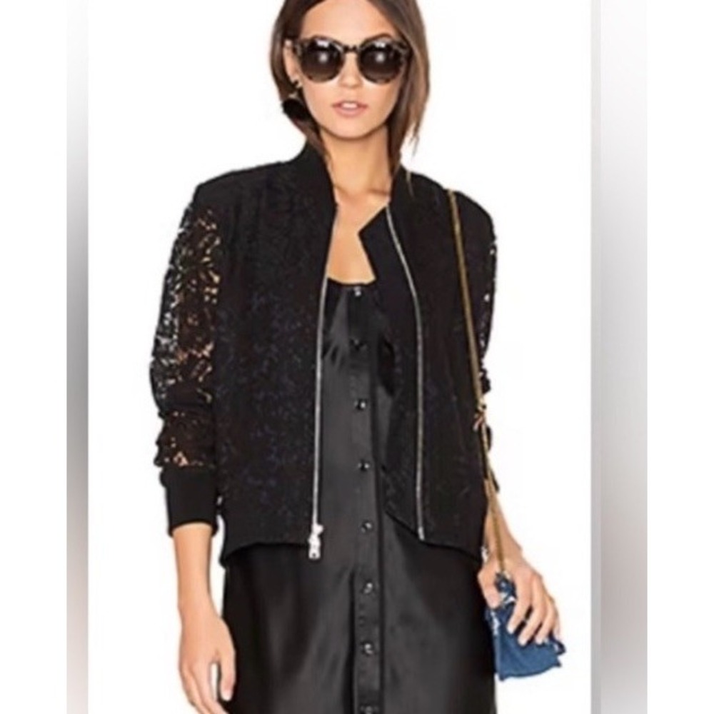 $250 Diane von Furstenberg Kennadie Bomber Jacket Black Lace Over P S Cocktail‎